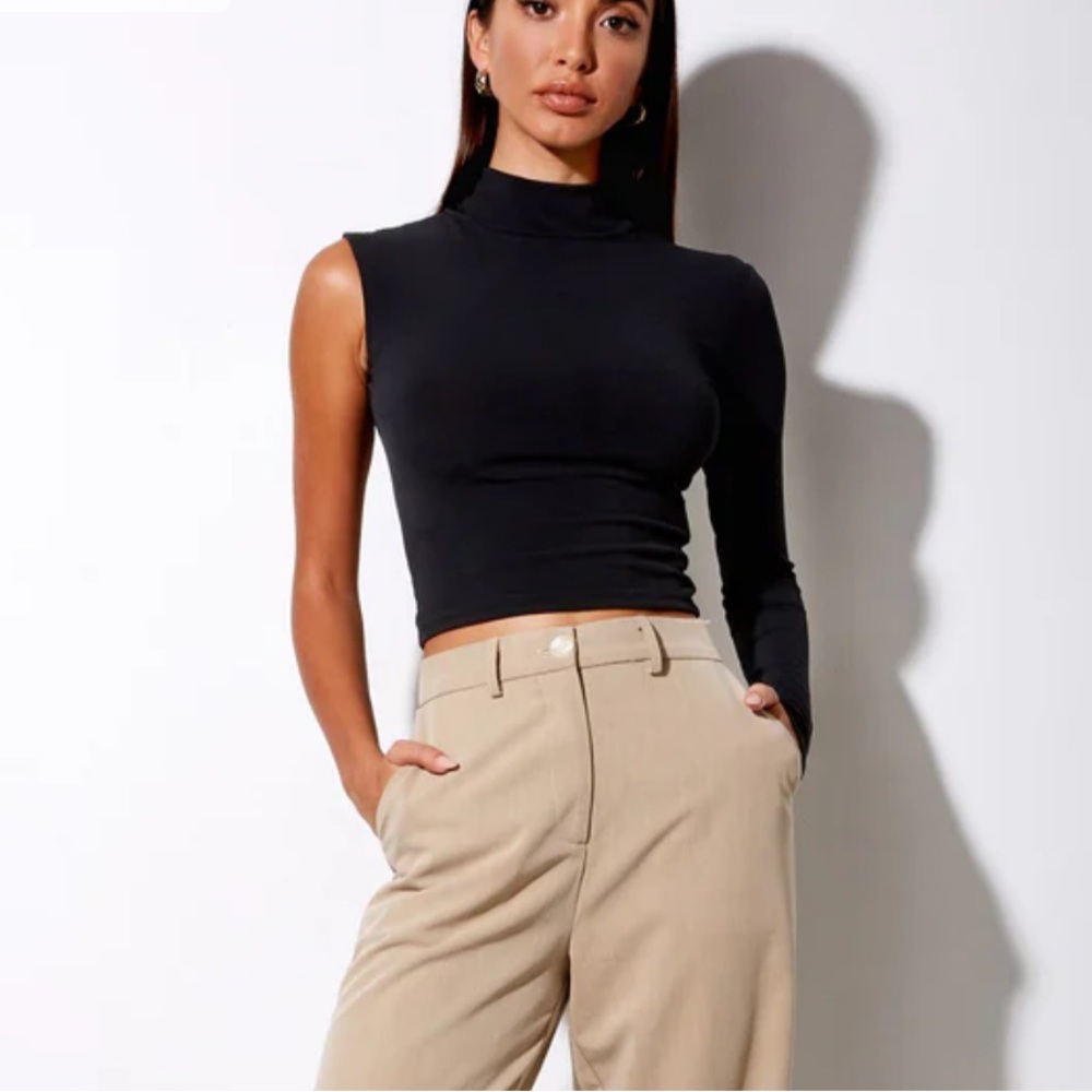 Black High Neck One Sleeve Top